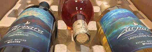 Zarpara wine bottles in a shipping box