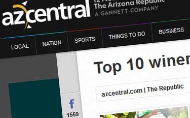 Snapshot of AZCentrals top ten wineries webpage story
